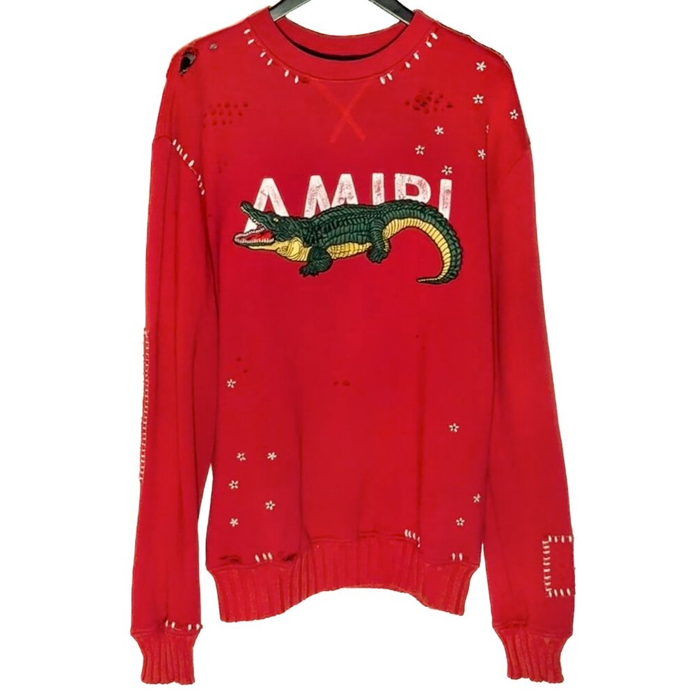 Amiri 2018 Red Shotgun Crocodile Embroidered Logo Sweatshirt